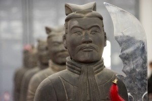 primo piano di una statua dell'esercito di terracotta, Xi'an
