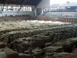 vista dal retro su distesa dell'esercito di terracotta, Xi'An