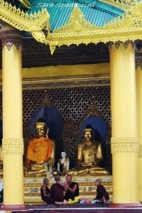 Monaci alla Shwedagon Pagoda, Yangon