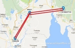 Prima mappa tragitto viaggio Myanmar