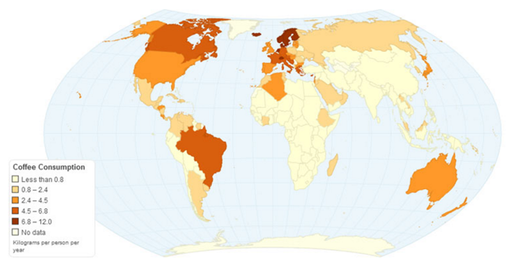 Mappa dei Paesi dove… si beve più caffè Mappa - Paesi dove si beve più caffe