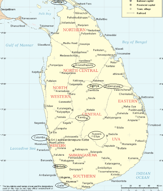 Mappa delle città con più attrazioni, Sri Lanka